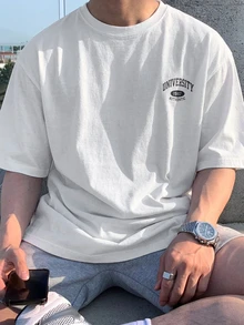 DAZY Summer Letter Print Round Neck White Men's T-Shirt - White - View 6