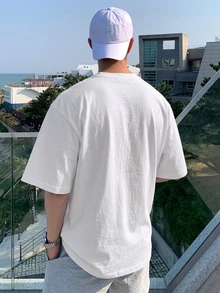 DAZY Summer Letter Print Round Neck White Men's T-Shirt - White - View 2