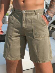 DAZY Quần short denim nam size lớn màu kaki giặt mài rách phong cách mùa thu - Màu Khaki - Xem 4