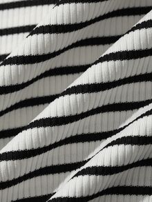 Dazy Plus Super Loose Striped Black And White Short Sleeve Summer T-Shirt - Beige - View 7