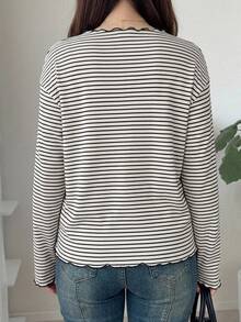 Dazy Plus Super Loose Striped Black And White Short Sleeve Summer T-Shirt - Beige - View 2