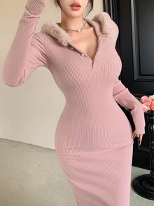 DAZY Women's Autumn/Winter Casual Hooded Bodycon Dress - Pink - View 5