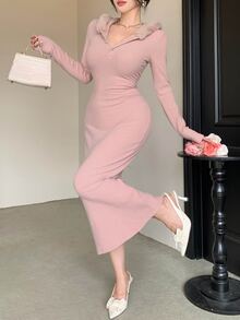 DAZY Women's Autumn/Winter Casual Hooded Bodycon Dress - Pink - View 8