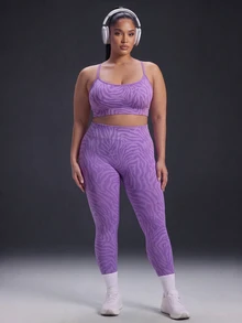 Powerista Women's Plus Size Seamless Zebra Print Spaghetti Strap Backless Sports Bra Breathable Soft Fabric Casual Tropical Purple Workout Summer Gym - Purple - View 4