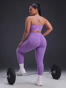 Powerista Women's Plus Size Seamless Zebra Print Spaghetti Strap Backless Sports Bra Breathable Soft Fabric Casual Tropical Purple Workout Summer Gym - Purple - View 5