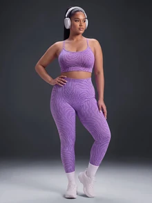 Powerista Women's Plus Size Seamless Zebra Print Spaghetti Strap Backless Sports Bra Breathable Soft Fabric Casual Tropical Purple Workout Summer Gym - Purple - View 3