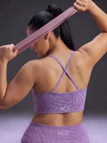 Powerista Women's Plus Size Seamless Zebra Print Spaghetti Strap Backless Sports Bra Breathable Soft Fabric Casual Tropical Purple Workout Summer Gym - Purple - View 2