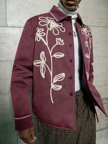 Vientiro 男士冬季休閒花卉刺繡夾克 - 咖啡棕 - 查看 6