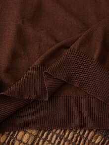 AKNOTIC Men's Solid Color Collared Short Sleeve Casual Knit Top - Coffee Brown - View 7