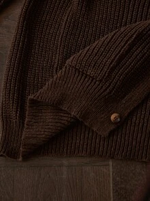 AKNOTIC Men's Casual Versatile Solid Color Long Sleeve Cardigan - Coffee Brown - View 11