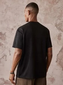 Vientiro 男士休閒熱帶刺繡短袖T恤，適合度假 - 黑色 - 查看 3