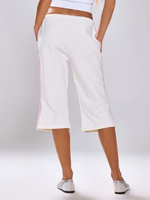 MUSERA White Stripe Detail Capri Jorts Pants Fall Winter Womens Outfit Going Out - White - View 4