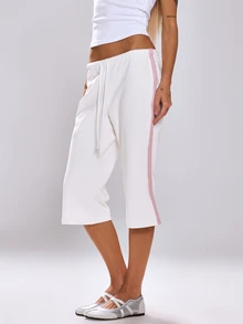 MUSERA White Stripe Detail Capri Jorts Pants Fall Winter Womens Outfit Going Out - White - View 3