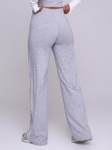Musera Sport Grey Marl Contrast Side Stripe High Rise Straight Loose Fit Active Coord Jogger Sweat Pant Fall Winter Autumn Fitness Gym Pilates - Grey - View 4