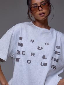 MUSERA Graphic Oversized Tshirt Winter Autumn Everyday Casual Going Out Cool Weekdaze - Grey - View 5