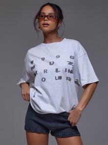MUSERA Graphic Oversized Tshirt Winter Autumn Everyday Casual Going Out Cool Weekdaze - Grey - View 2