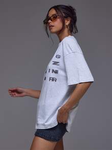 MUSERA Graphic Oversized Tshirt Winter Autumn Everyday Casual Going Out Cool Weekdaze - Grey - View 3