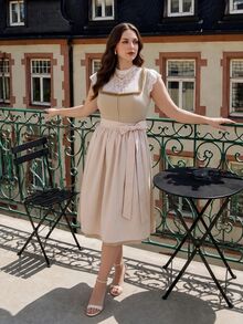 Fairmaia German Traditional Plus Size Women's Colorblock Waist Tie Dress - Multicolor - View 11
