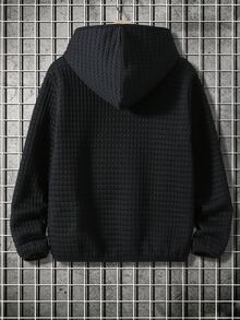 SHEIN 兒童青少年男孩休閒厚款連帽黑色外套，秋季萬聖節復古男孩夾克，冬季上衣冬款外套 - 黑色 - 查看 5