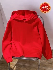 SHEIN 兒童青少年男孩休閒運動籃球投籃動作圖案紅色連帽衛衣，基礎上衣，適合秋冬、學校、家庭聚會、度假、派對，秋季穿搭，冬季穿搭 - 紅色 - 查看 3