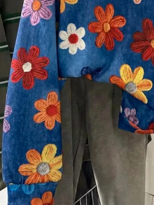 Tween Girl Casual Daily Tween Girl Floral Print Autumn Winter Sweatshirt - Blue - View 4