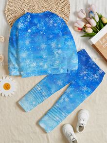 Young Girl Casual Pretty Kids Girl, Ice Princess, Gradient , Round Neck Long Sleeve Sweatshirt And Leggings 2 Pieces Set Suitable For Autumn/Winter - Multicolor - View 4