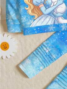 Young Girl Casual Pretty Kids Girl, Ice Princess, Gradient , Round Neck Long Sleeve Sweatshirt And Leggings 2 Pieces Set Suitable For Autumn/Winter - Multicolor - View 7