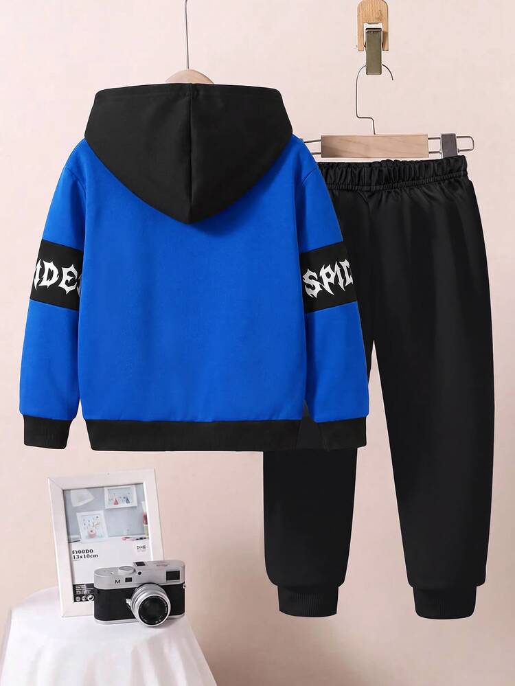 Young Boys Casual Minimalist Loose Fit Sports Hoodie & Pants 2pcs Set, Suitable For Autumn/Winter, Classic Cool Spider Graphic Print, Text Graphic Print, Classic Spider Web Graphic Print - Multicolor - View 4