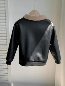 SHEIN 小男孩拉鍊式泰迪內裡PU皮革夾克 - 彩色 - 查看 2
