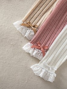 SHEIN 女童針織純色立領荷葉邊休閒T恤與長褲2件套 - 彩色 - 查看 7