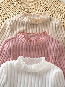SHEIN 女童針織純色立領荷葉邊休閒T恤與長褲2件套 - 彩色 - 查看 8