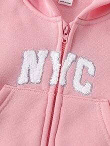 SHEIN 女童字母印花連帽拉鍊長袖運動衫與運動長褲休閒日常套裝 - 彩色 - 查看 10
