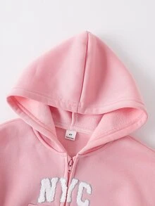 SHEIN 女童字母印花連帽拉鍊長袖運動衫與運動長褲休閒日常套裝 - 彩色 - 查看 9
