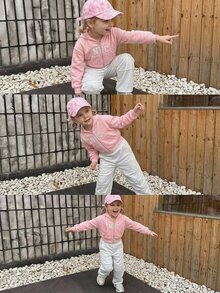 SHEIN 女童字母印花連帽拉鍊長袖運動衫與運動長褲休閒日常套裝 - 彩色 - 查看 4