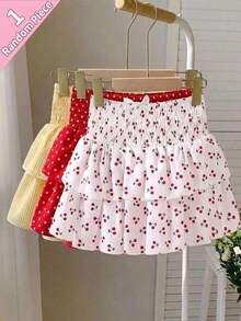 SHEIN 1 Random Piece Tween Girls Kids Waist Gathered Shirred Polka Dot Mini Skirt With Built-In Lining Anti-Exposure Back To School - Multicolor - View 1