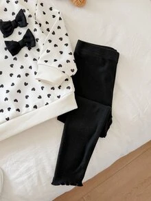 SHEIN 女童圓領愛心圖案 3D 蝴蝶結休閒衛衣與純色長褲 2 件套 - 彩色 - 查看 7
