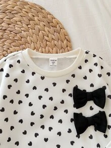 SHEIN 女童圓領愛心圖案 3D 蝴蝶結休閒衛衣與純色長褲 2 件套 - 彩色 - 查看 6