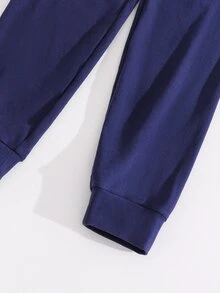 SHEIN 2 قطعة/مجموعة ملابس نوم ضيقة للأولاد المراهقين بياقة طاقم وأكمام طويلة وقمة وبنطال للارتداء المنزلي، خريف/شتاء - متعدد الألوان - مشاهدة 4
