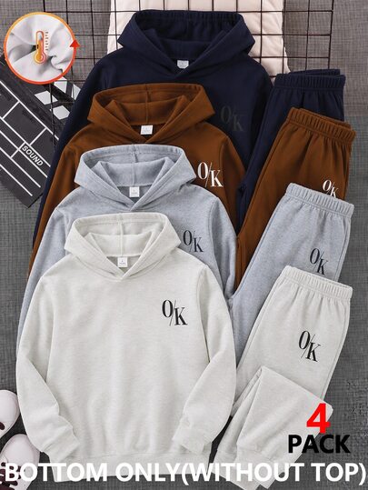 SHEIN 4pcs Teen Boys' Sweatpants,Joggers Autumn Winter,Back-To-School Beach,Black,Dark Grey,Light Grey