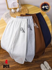 SHEIN 4件組青少年男孩運動長褲 慢跑褲 秋冬款 返校季沙灘風 黑色、深灰色、淺灰色 - 彩色 - 查看 5