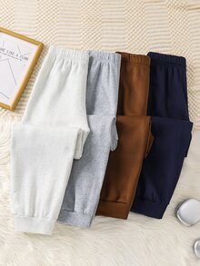 SHEIN 4件組青少年男孩運動長褲 慢跑褲 秋冬款 返校季沙灘風 黑色、深灰色、淺灰色 - 彩色 - 查看 2