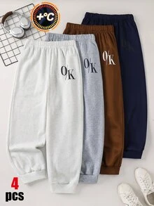 SHEIN 4件組青少年男孩運動長褲 慢跑褲 秋冬款 返校季沙灘風 黑色、深灰色、淺灰色 - 彩色 - 查看 6