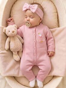 SHEIN Newborn Baby Sweater Onesies - Pink - View 1