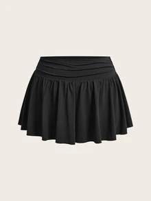 GalTyme Plus Size Women Black Pleated Mini Black Skort Autumn Date Night Sexy Fall - Black - View 2