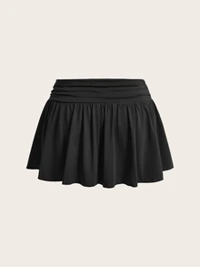 GalTyme Plus Size Women Black Pleated Mini Black Skort Autumn Date Night Sexy Fall - Black - View 3