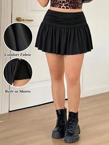 GalTyme Plus Size Women Black Pleated Mini Black Skort Autumn Date Night Sexy Fall - Black - View 6