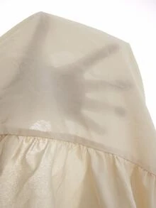 Enliva Plus Size Square Neck Loose Fit Tiered Ruffle Short Sleeve Top Brunch Bussines Wedding Guest Beige Summer Casual Whimsical - Apricot - View 8