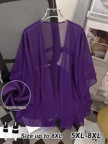 SHEIN CURVE+ 大尺碼基本款泳衣，純色透明網布面料 - 紫色 - 查看 10