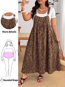 Enliva Plus Size Leopard Print Casual Vacation Strap Dress - Brown - View 10
