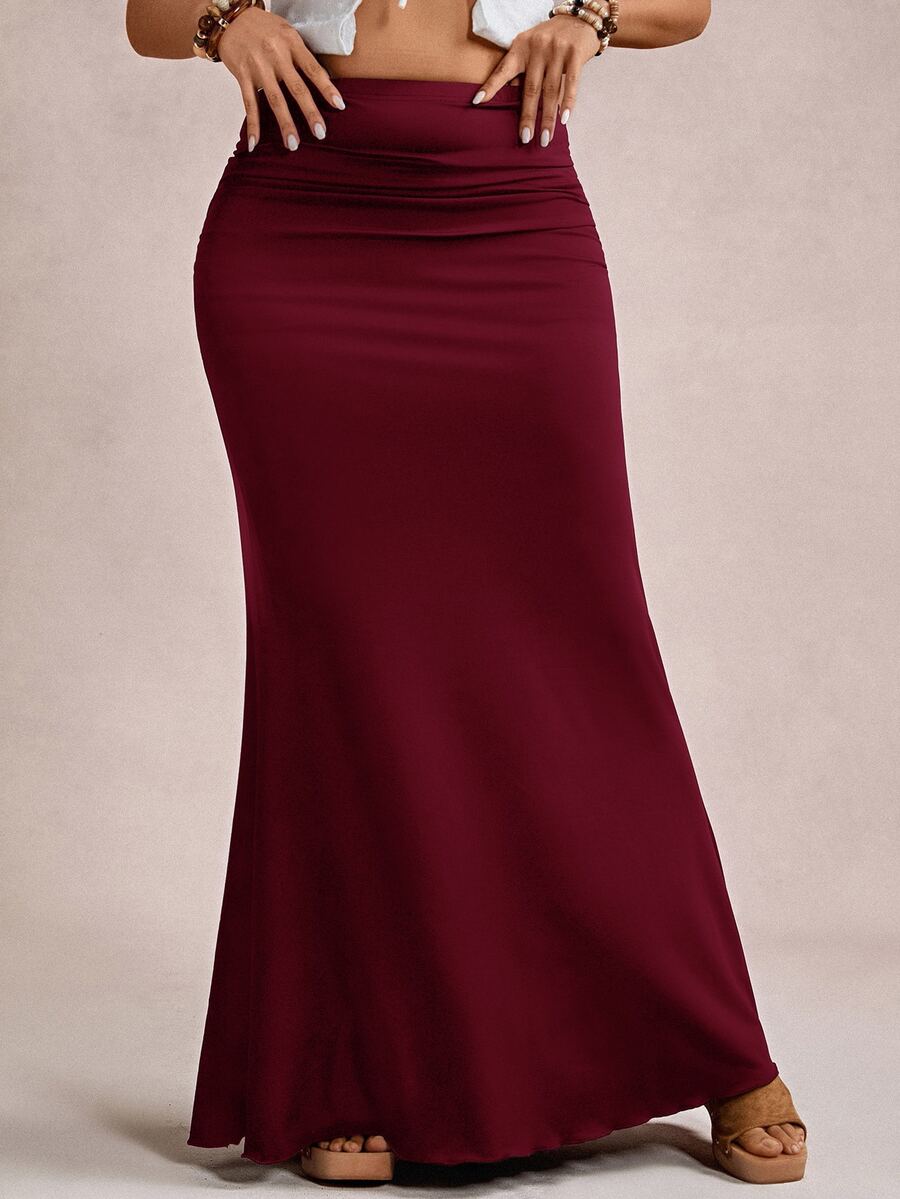 Freevana Plus Size Elegant Romantic Vintage A-Line Maxi Knit Skirt For Party And Gathering, Autumn/Winter